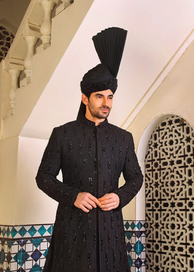 Buy Black Bead Work Sherwani Shameel Khan