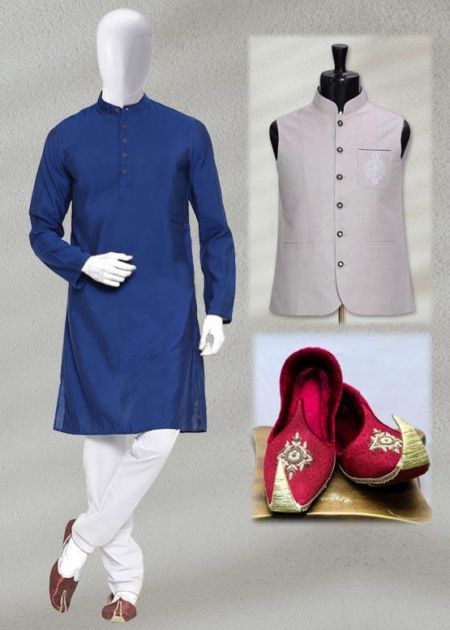 Blue Kurta Shalwar with Waistcoat - Eid Package