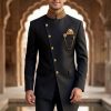 Stylish Black Prince Suit Black Embroidered Angled Cut Prince Coat