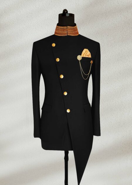 Black Prince Suit Traditional Self Textured Sherwani