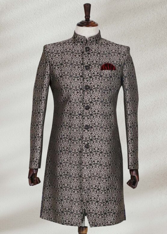 Silver Black Textured Sherwani