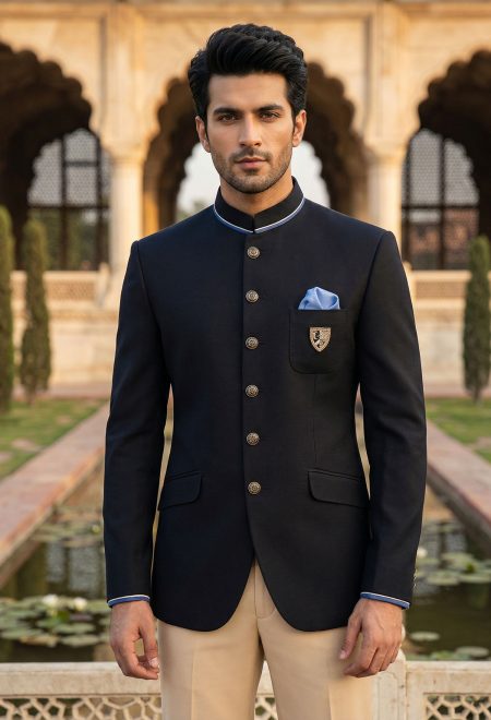 Men Plain Black Prince Suit