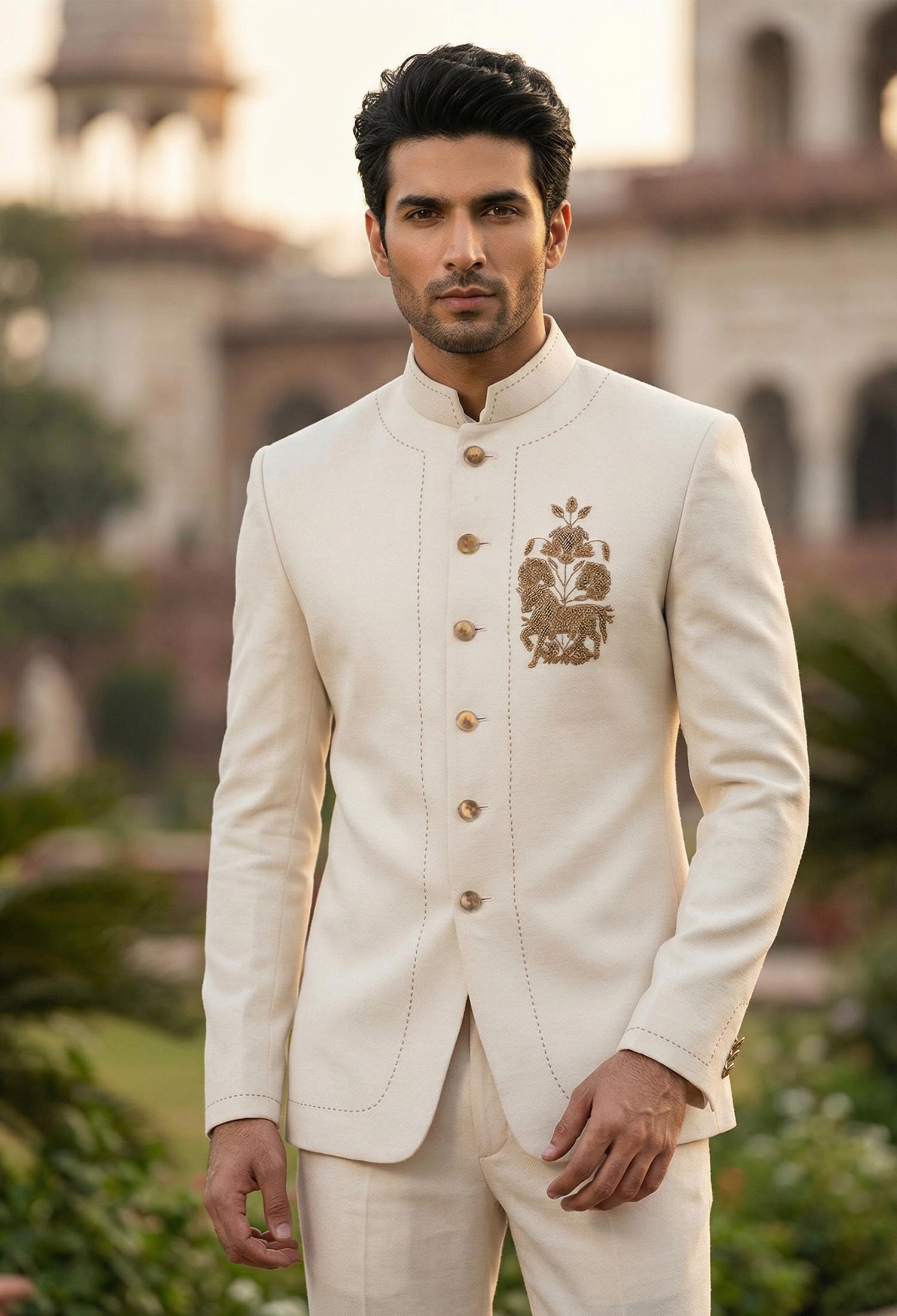 94-Sk-Pc Men White Prince Suit Men White Prince Suit