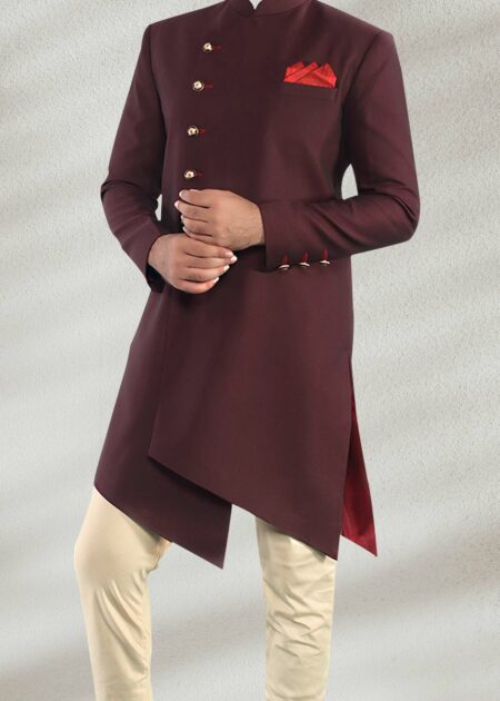 Indo Western Maroon Prince Suit Black Prince Coat