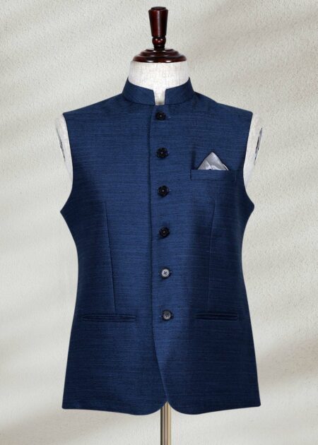 Navy Color Waistcoat Firozi Waistcoat With Gold Embroidery