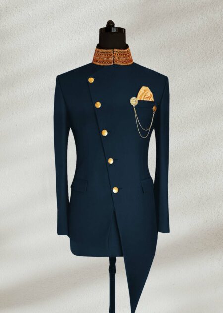 Navy Blue Indo Western Prince suit Black Prince with Embroidery
