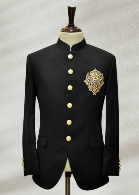 Embroidered Black Prince Suit Black Prince Coat