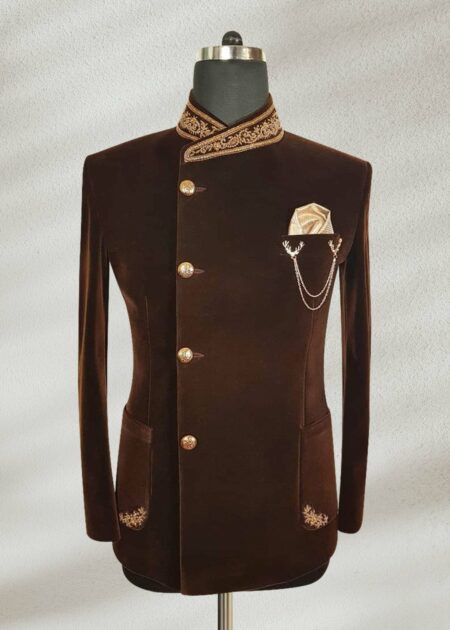 Brown Velvet Blue Prince Suit black prince suit with embroidery