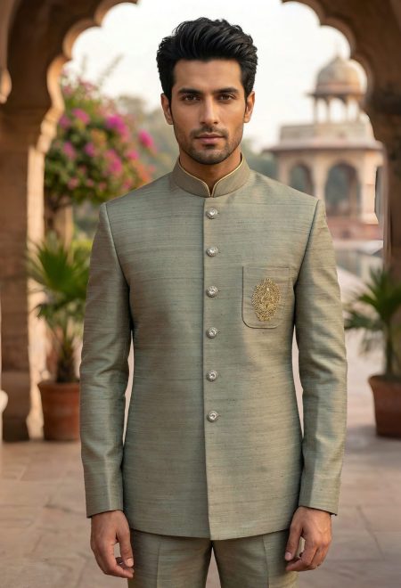 Green Zari Embroidered Prince Suit