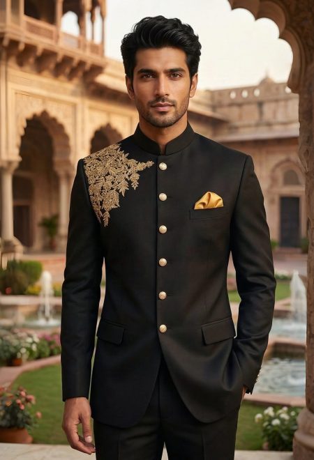 Black Prince Suit with Golden Embroidery