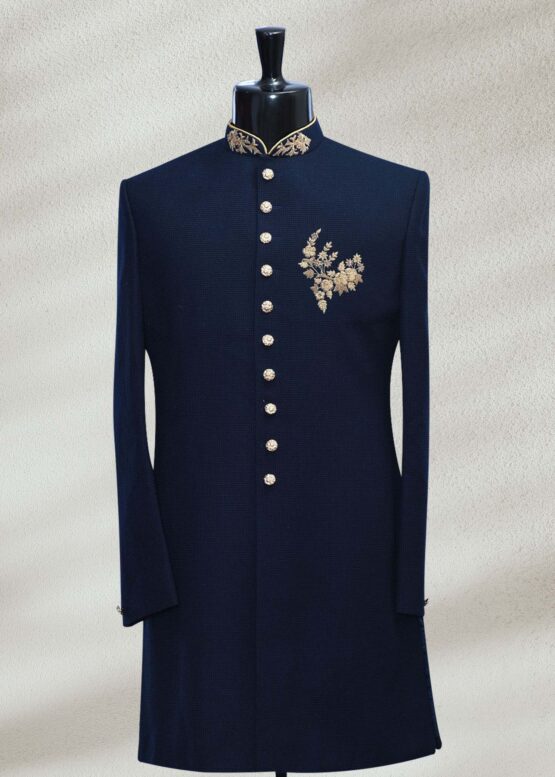 Dark Blue Indo Western Sherwani