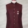 Maroon Raw Silk Waistcoat Black Men's Waistcoat