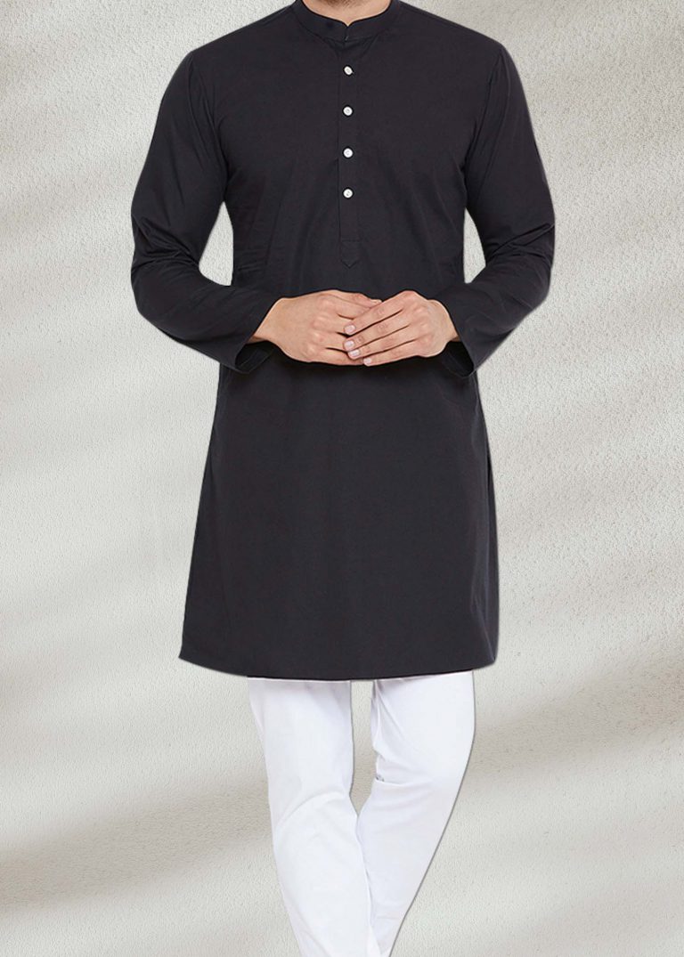 Stylish Solid Men's Black Kurta