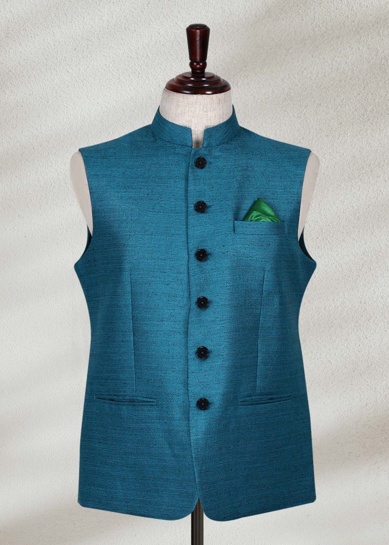 Turquoise Green Color Waistcoat Waistcoat in Teal Blue color