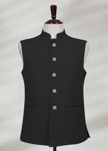 Solid Black Waistcoat Firozi Waistcoat With Gold Embroidery
