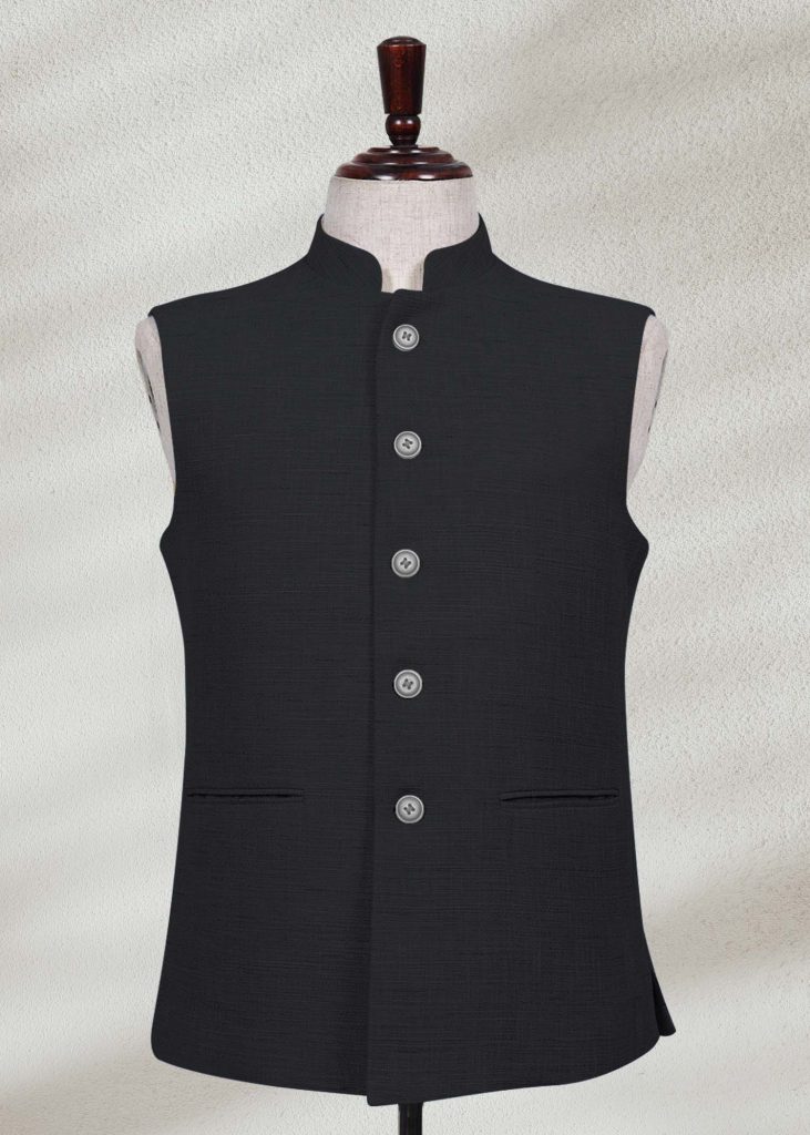 Solid Black Waistcoat - Shameel Khan