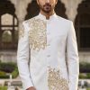 White Prince Suit with Golden Embroidery