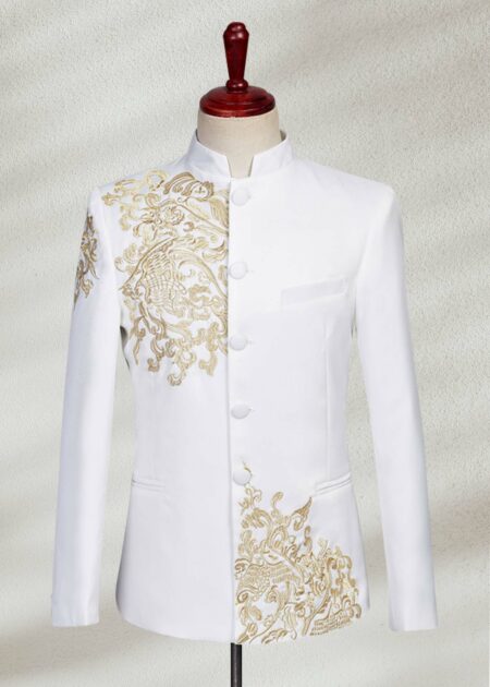 Embroidered White Prince Suit