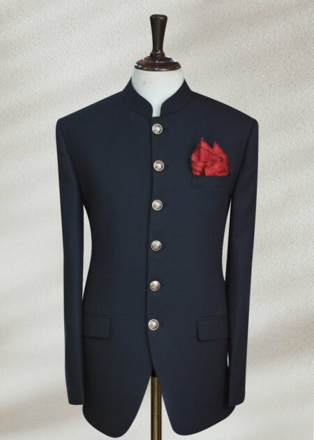 Solid Navy Blue Prince Coat Plum Colored Self Textured Sherwani