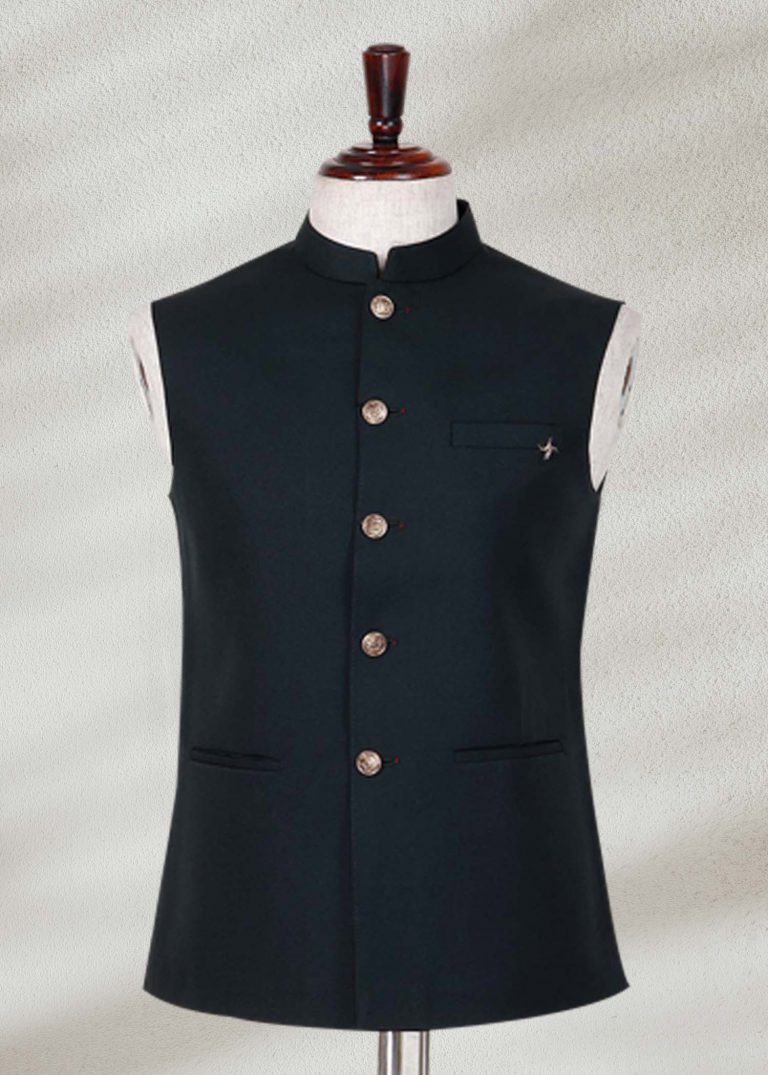 Solid Bottle Green Waistcoat Waistcoat in Solid Dark Green color