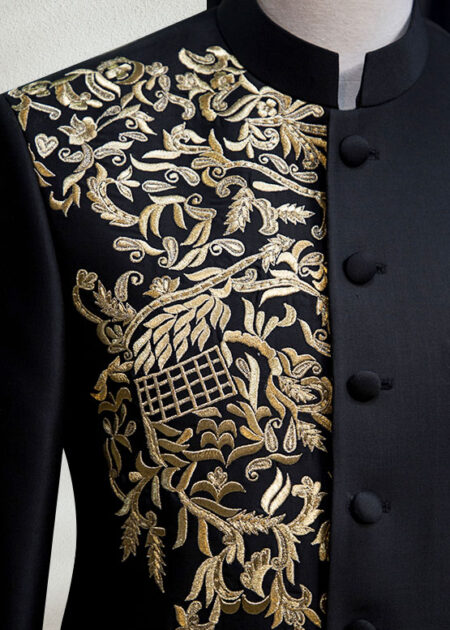 Embroidered Black Prince Suit