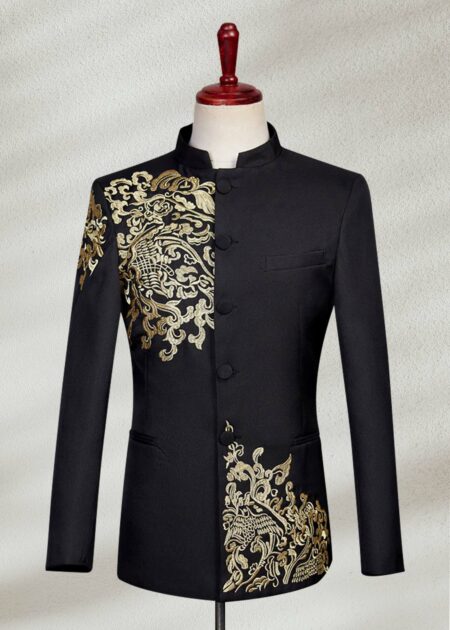 Embroidered Black Prince Suit White Embroidered Prince Suit