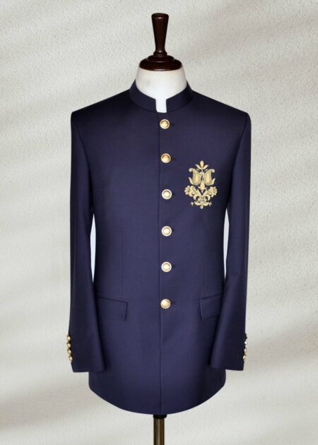 Ink Blue Prince Suit White Embroidered Prince Suit