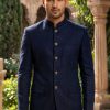 Classic Navy Blue Prince Suit Black & Fawn Self Textured Prince Suit