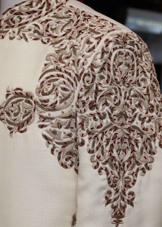 EMBROIDERED Solid White Jamawar Sherwani Solid White Jamawar Sherwani