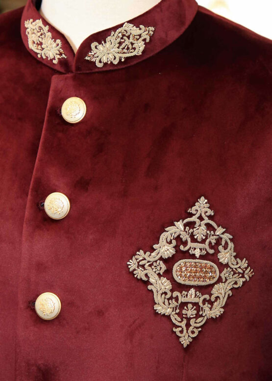 Get Latest Customized Maroon Prince Suit by Shameel Khan