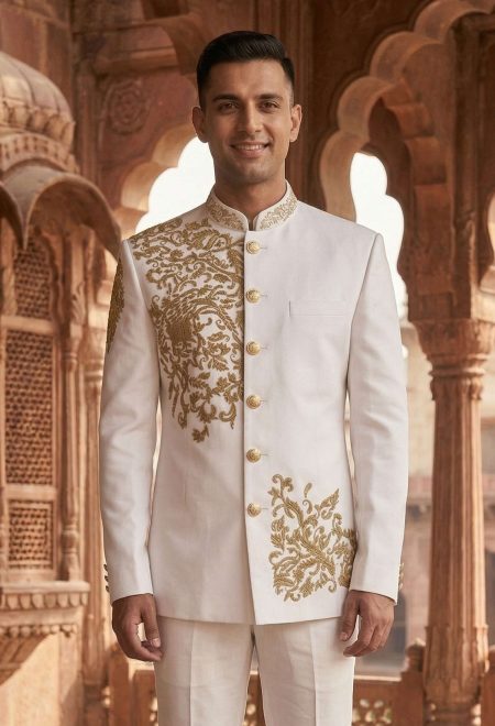 White Embroidered Prince Suit
