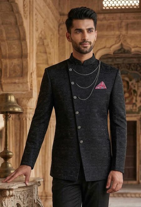 Black Angle Cut Prince Suit for Men