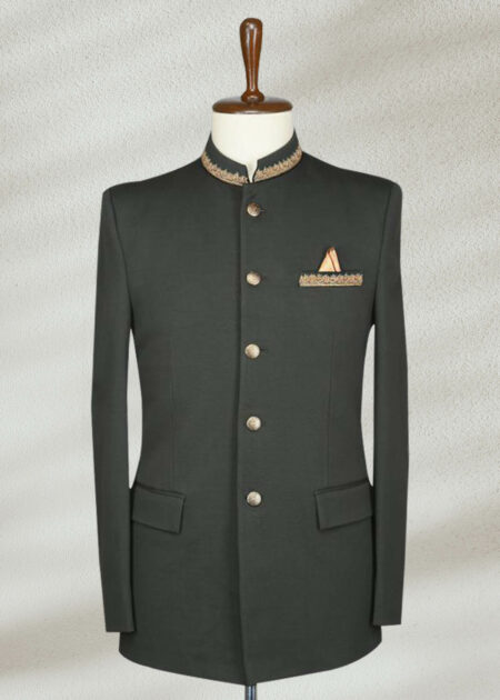 Army Green Zari Embroidered Prince Suit