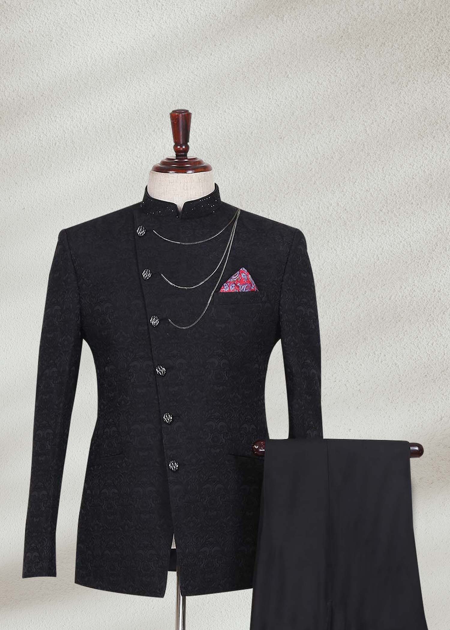 Buy Elegant Black Angled Cut Prince Suit - Shameel Khan