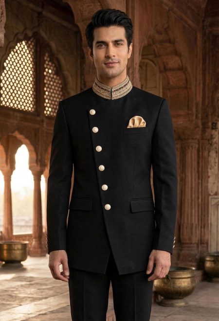 Black Angled Cut Prince Suit