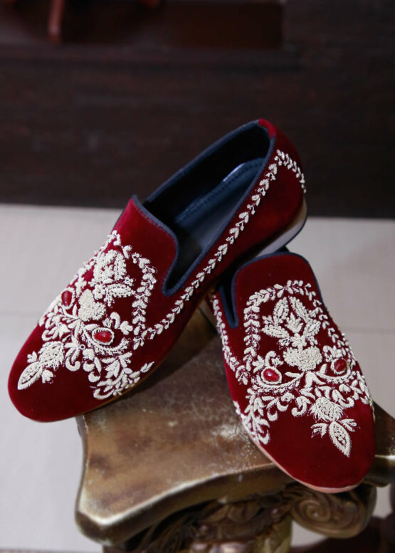 Crimson Hand Embroidered Shoes - Shameel Khan