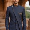 Navy Blue Embroidered Jodhpuri Prince Suit Grey Prince Suit