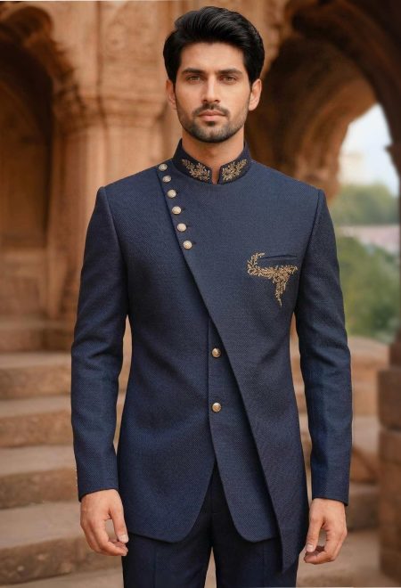 Navy Blue Embroidered Jodhpuri Prince Suit