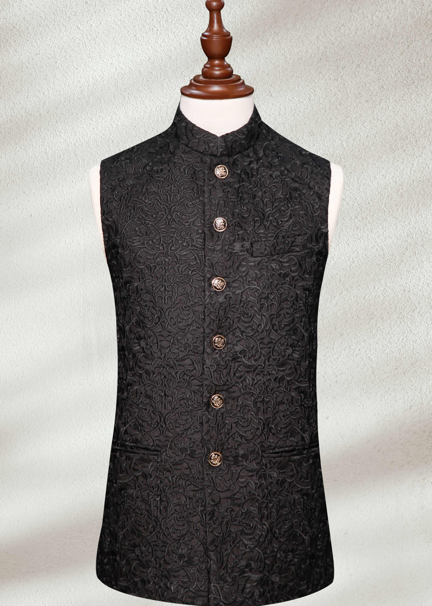 Luxury Black Waistcoat Black Resham Embroidered Sherwani