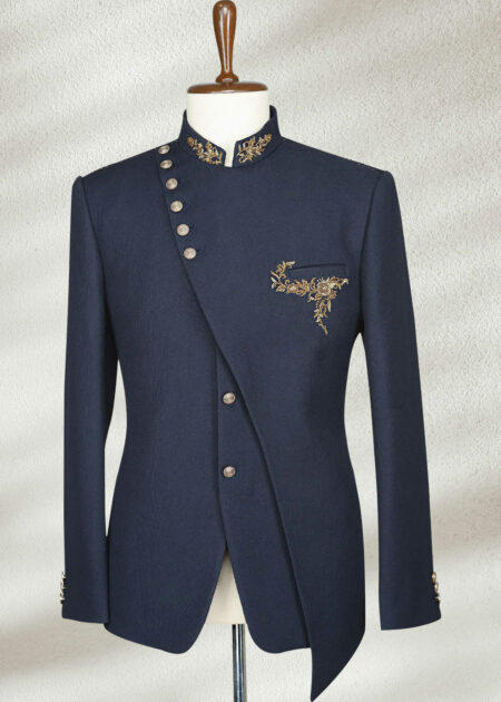 Navy Blue Embroidered Jodhpuri Prince Suit Maroon Zardosi Embroidered Italian Prince Coat