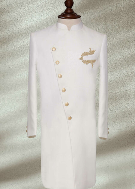White Sherwani for Wedding Pearl White Prince Coat