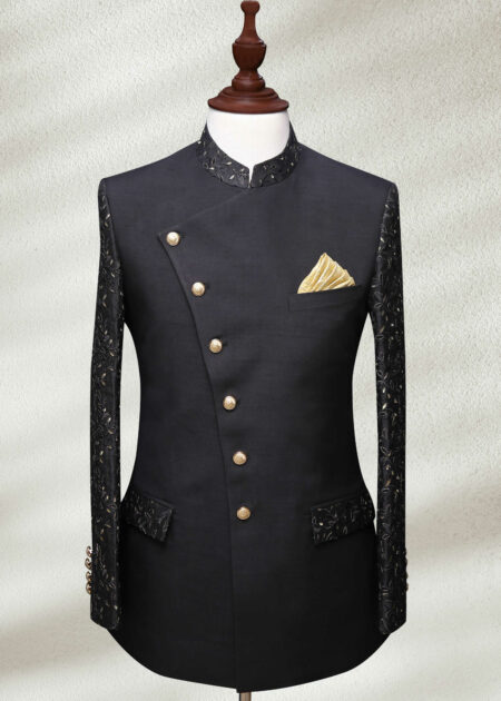 Embellished Black Prince Coat Maroon Zardosi Embroidered Italian Prince Coat