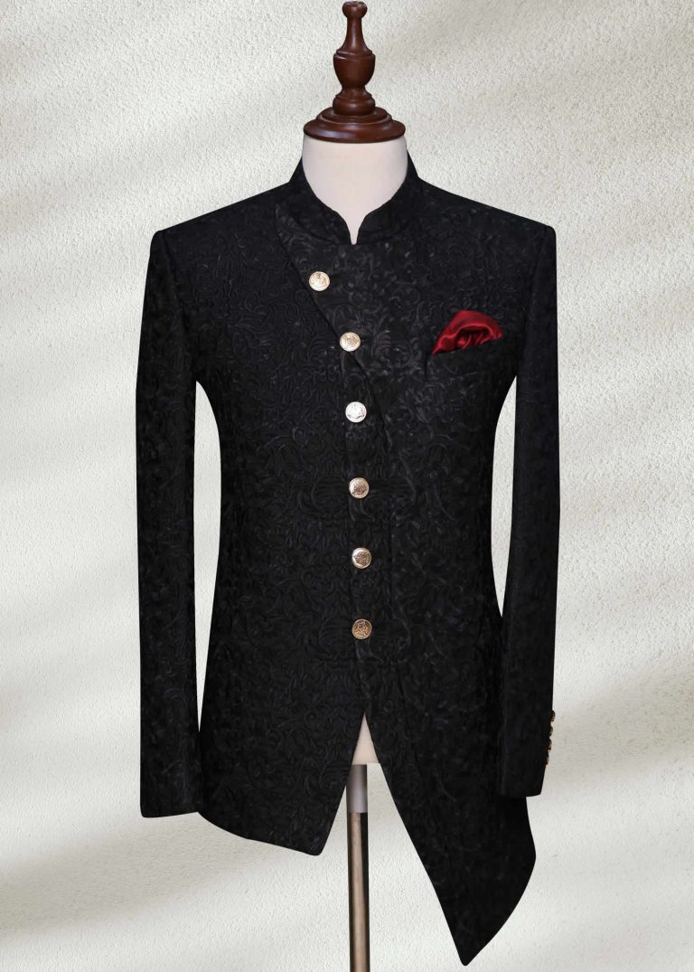 Black Angle Cut Prince Coat Black Prince Coat with Angle Cut Style