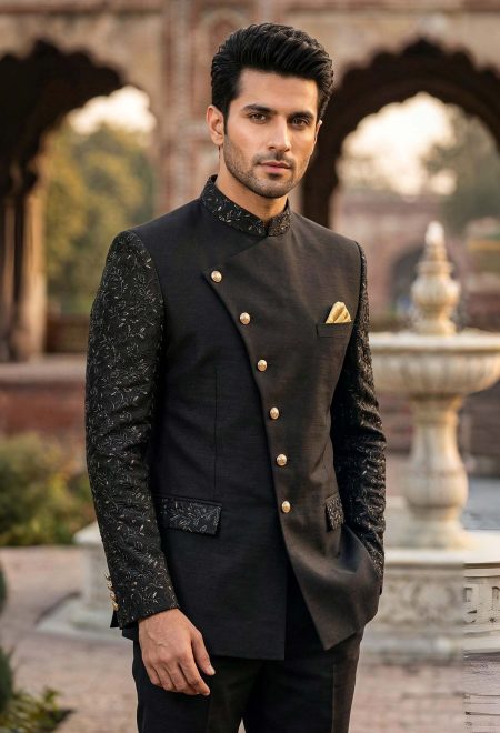 Embellished Black Prince Coat