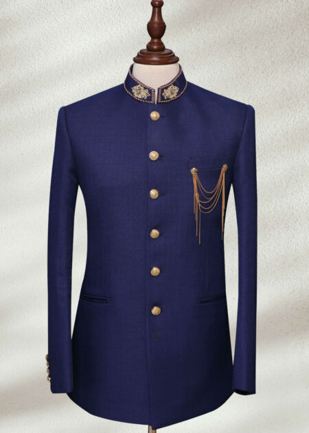 Blue Prince Coat Off-White Resham Embroidered Silk Sherwani