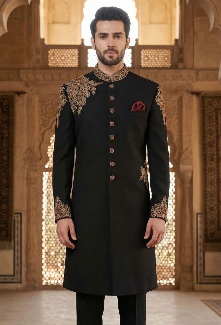 Groom Black Sherwani