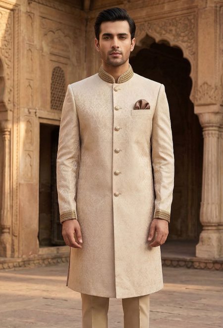 Ivory Cream Embroidered Sherwani