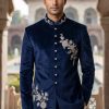 Blue Zardosi Embroidered Suede Prince Suit