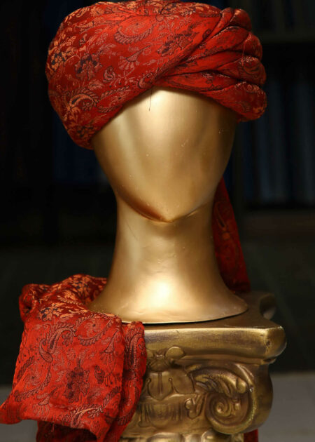 Dark Maroon Turban Red and Golden Rajasthani Turban