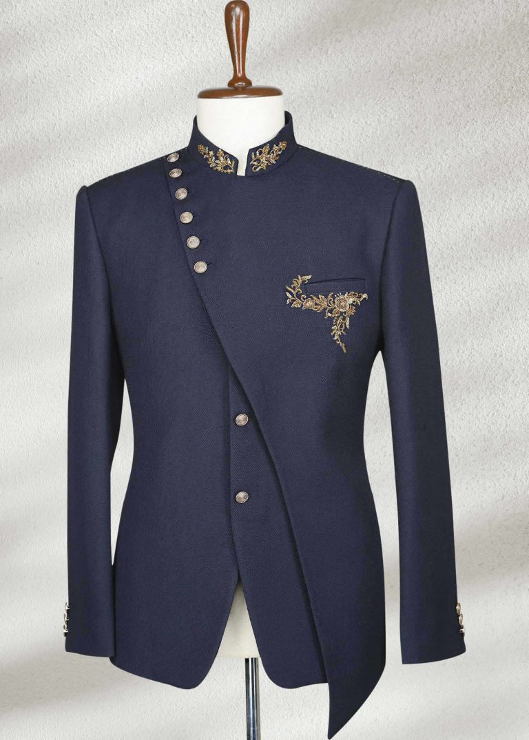 Navy Blue Zardosi Embroidered Italian Prince Coat Navy Blue Zardosi Embroidered Italian Prince Coat